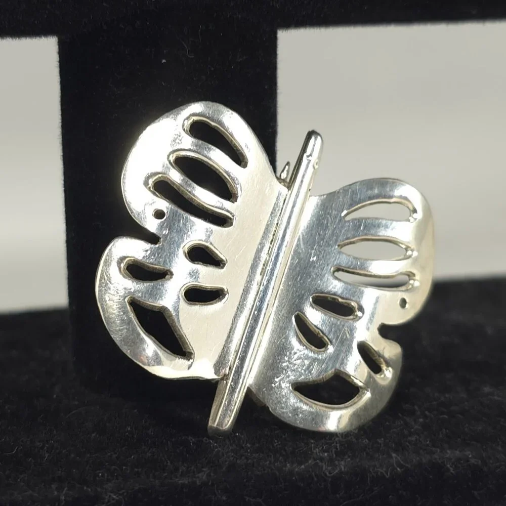 Vintage Taxco Butterfly Sterling Silver Brooch Mexico - Picture 3 of 8